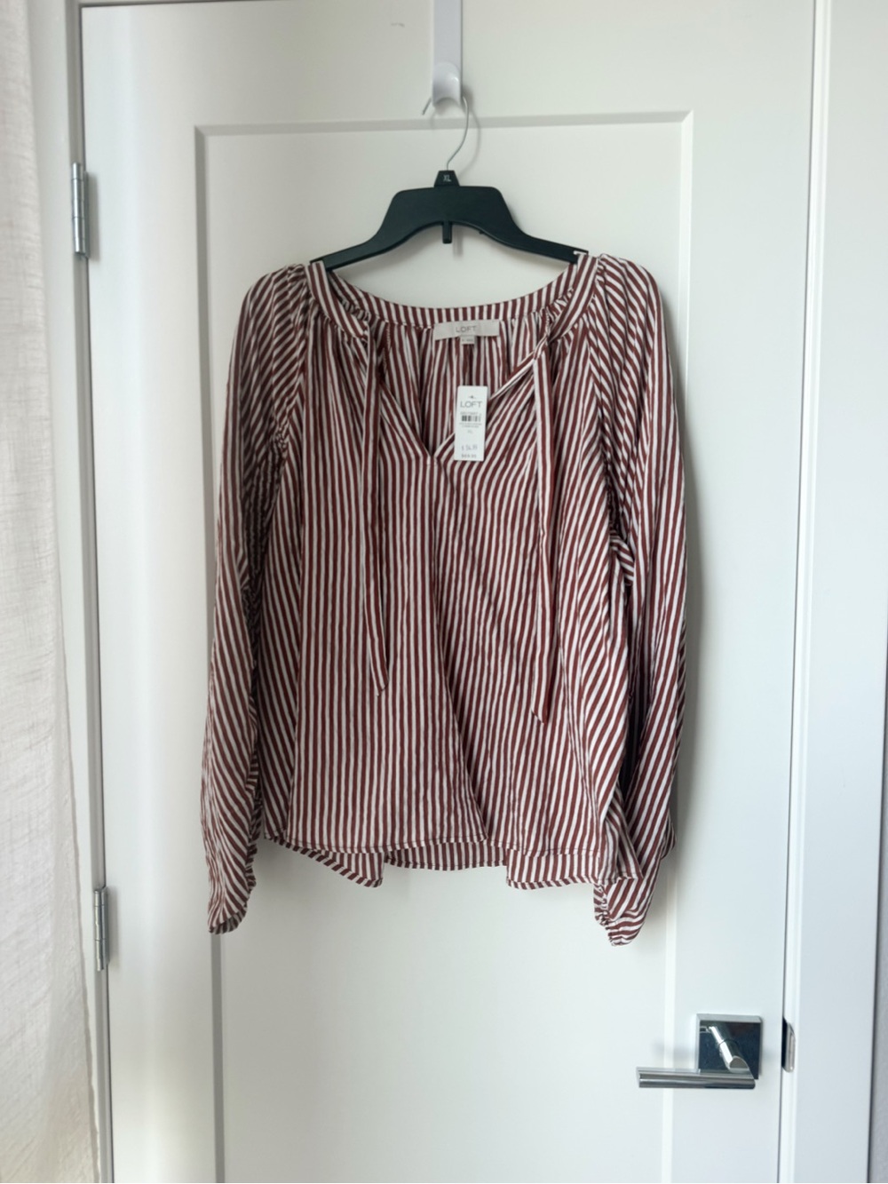Loft Women's Rust Stripe Peasant Blouse